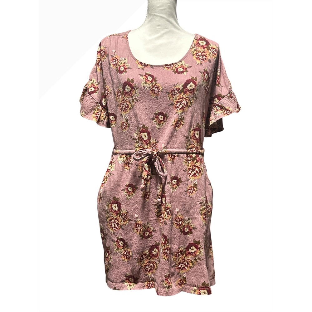 Xhilaration Pink Floral Ruffle Sleeve Mini Dress / Top With Pockets Sz S